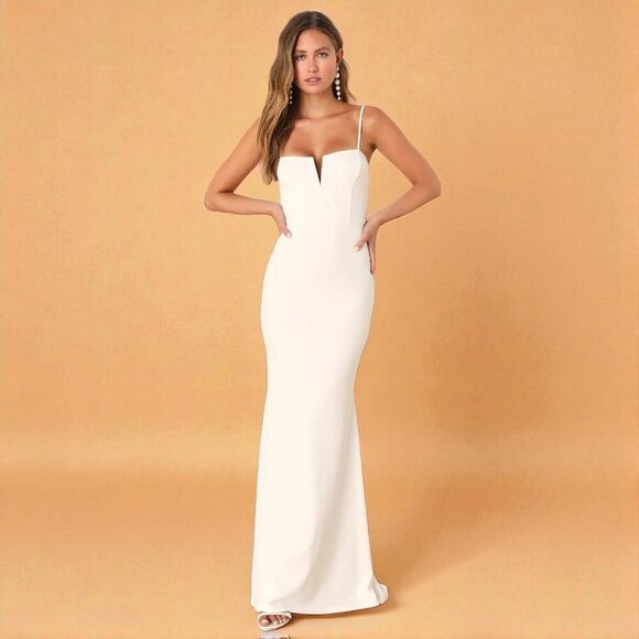 Lulus Finding the One White Mermaid Maxi Dress Size Medium - Picture 1 of 9